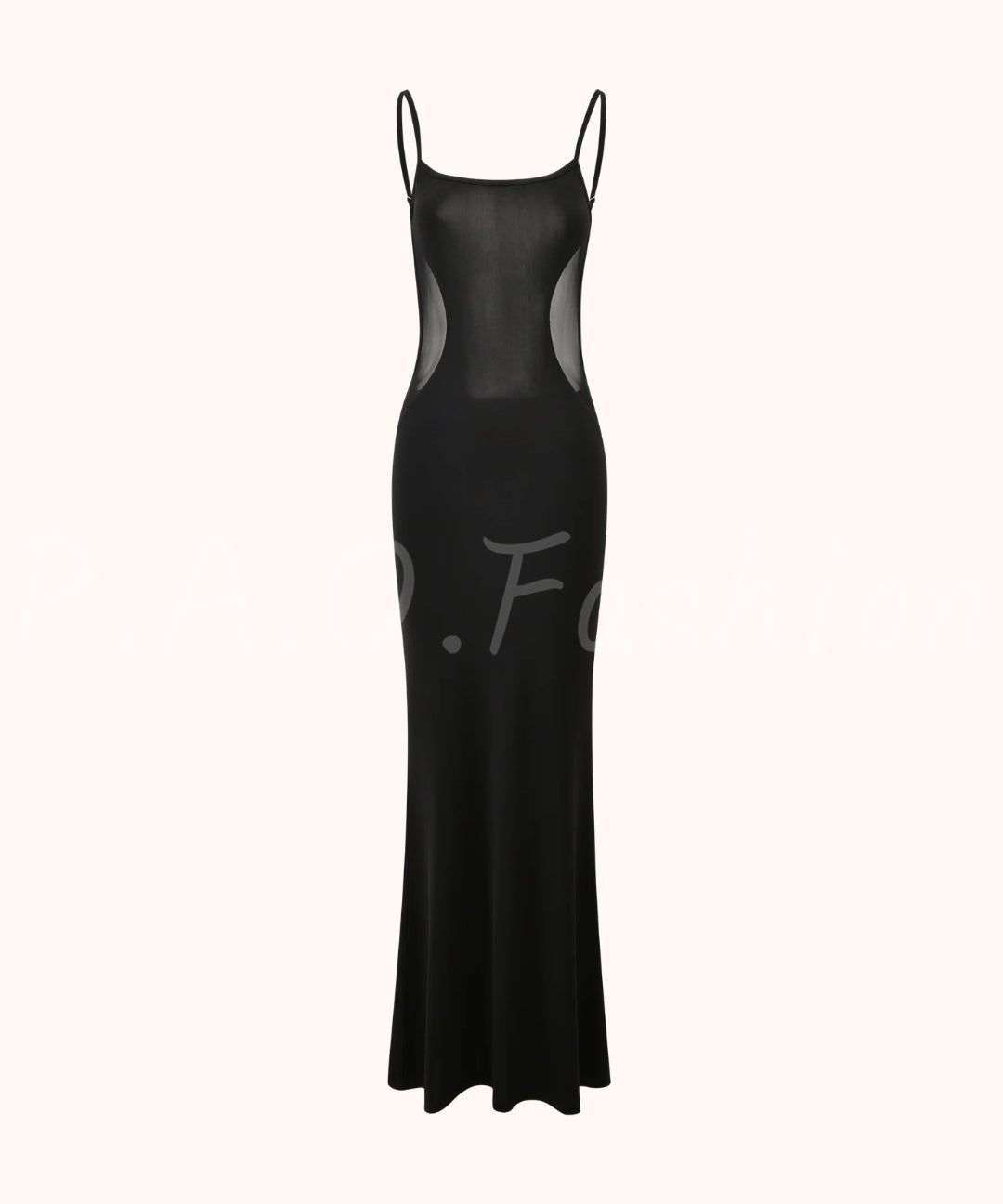 Sheer Mesh Panel Backless Slip Maxi Dress[Available Now]