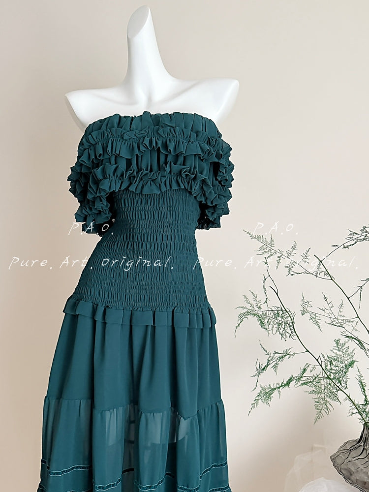 VALENZA STRAPLESS RUFFLE MAXI DRESS