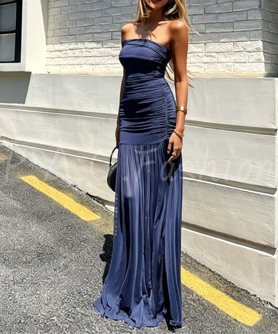Shimmer Knit Strapless Mermaid Maxi Dress