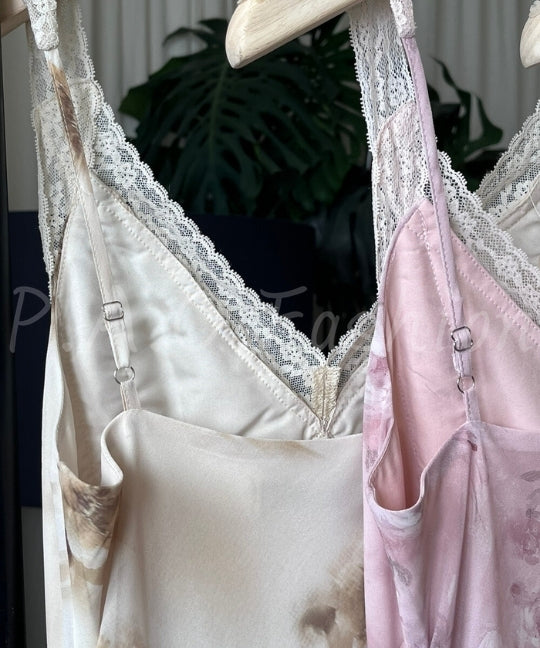 Lace Trim Floral V-Neck Slip Maxi Dress