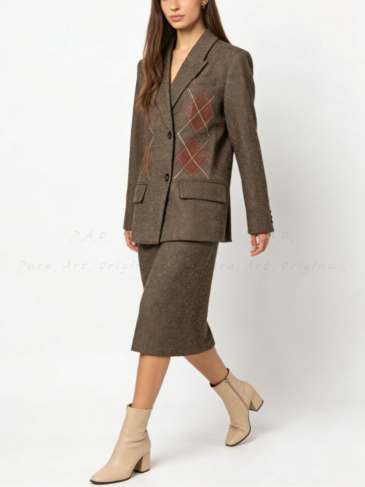 British-Style Argyle Wool-Blend Blazer