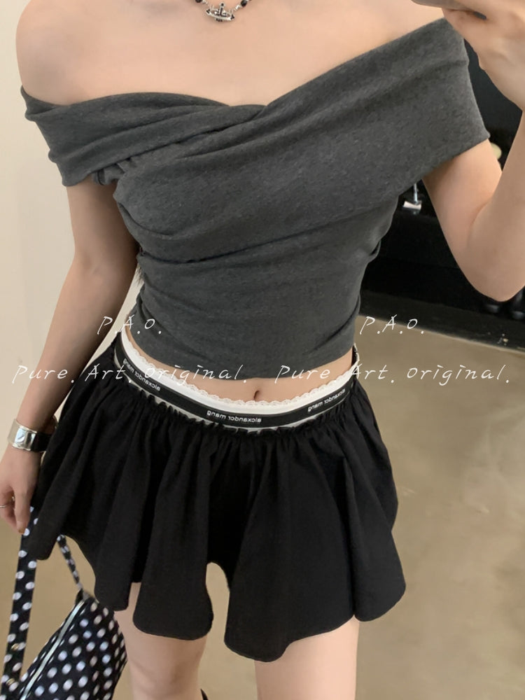 Off-Shoulder Twist Ruched Crop Top