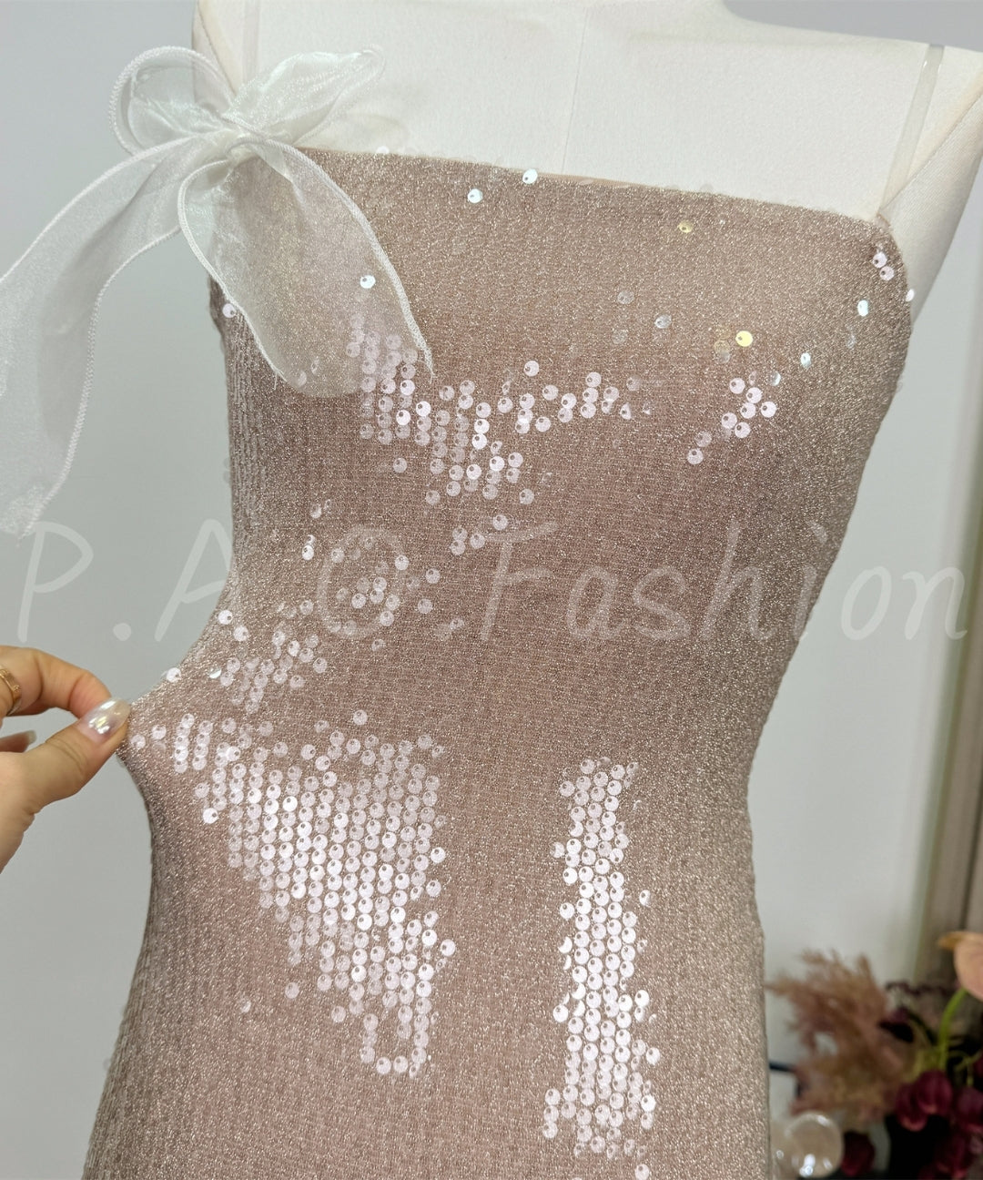 Blush Sequin Bow Strap Mini Dress[Available Now]