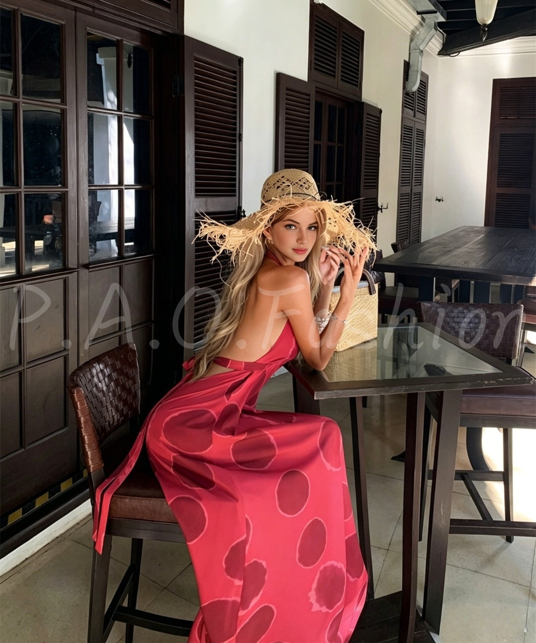 Polka Dot Halter Backless Maxi Dress