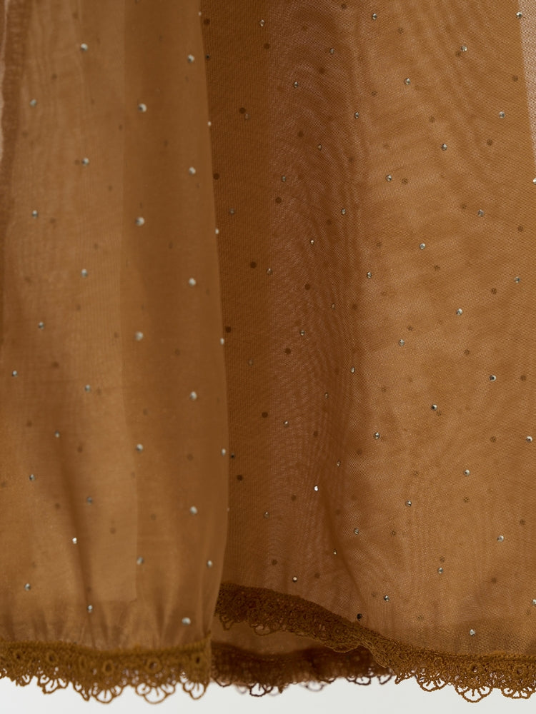 Rhinestone Organza Trim Tie-Waist Maxi Dress