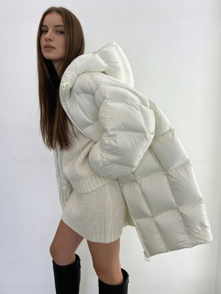 Puffer Satin Mid-Length Down Jacket