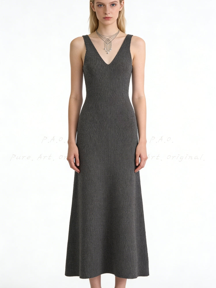 Slim Knit V-Neck Sleeveless Maxi Dress