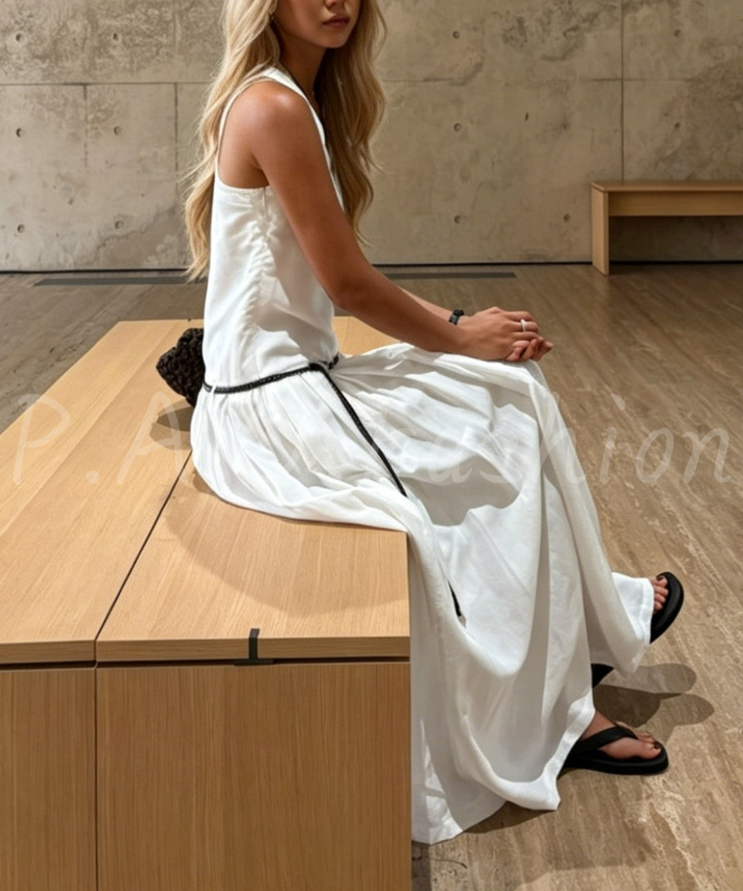 Minimal Belted Sleeveless Maxi Dress