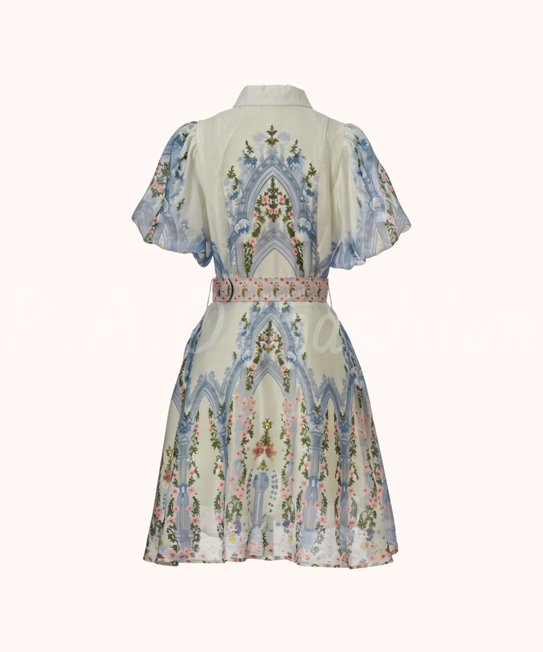 Garden Print Puff Sleeve Waist Dress[Available Now]