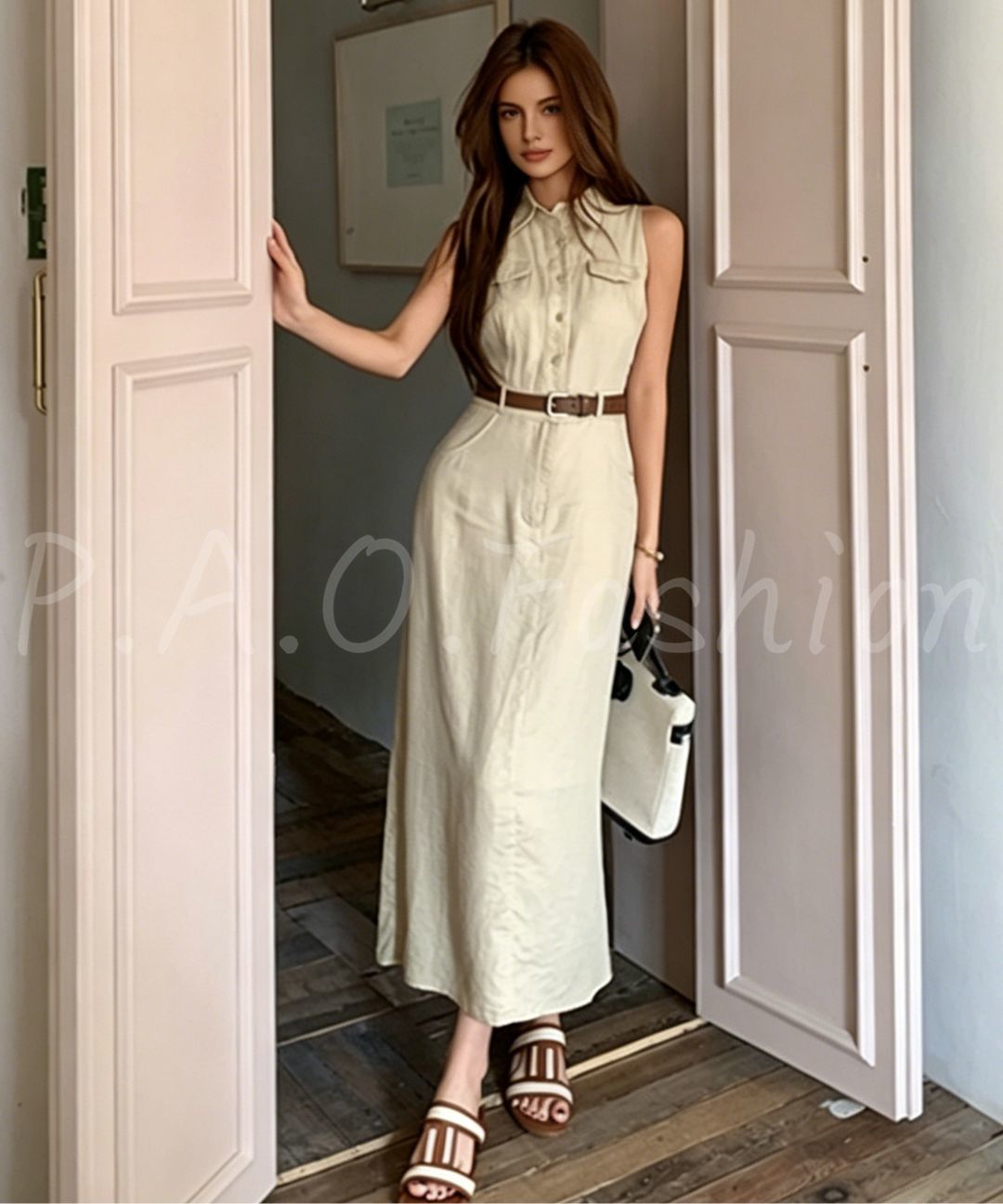 Utility Belted Cotton Maxi Dress