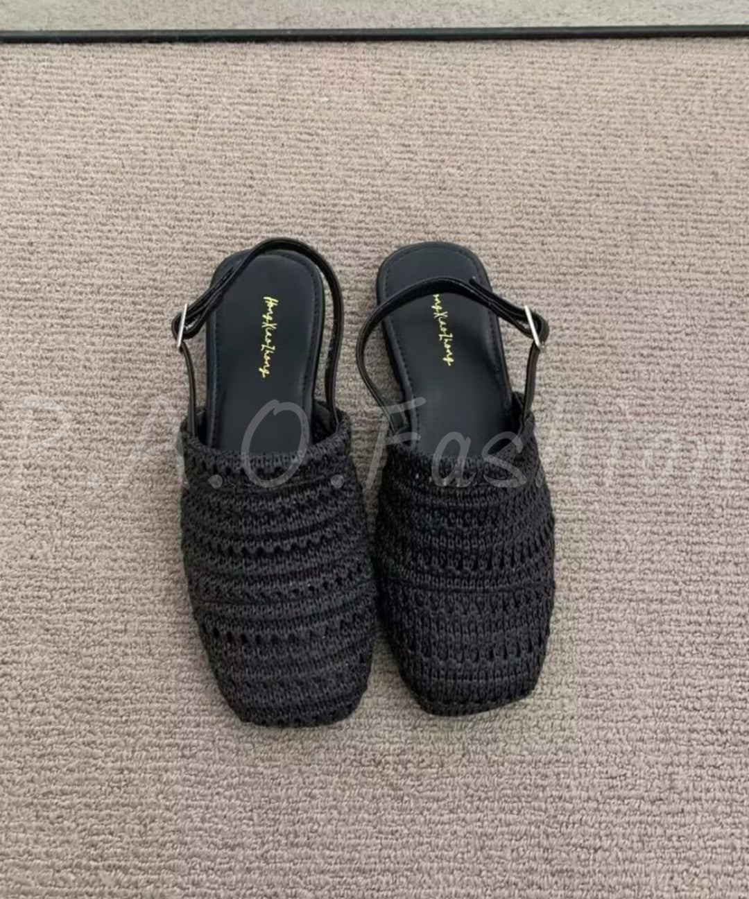 Woven Square-Toe Flat Sandals with Back Strap