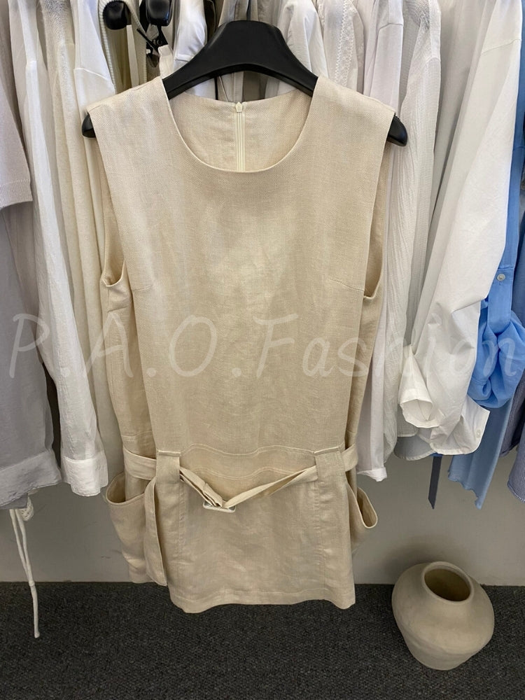 Minimalist Linen-Blend Sleeveless Belted Dress
