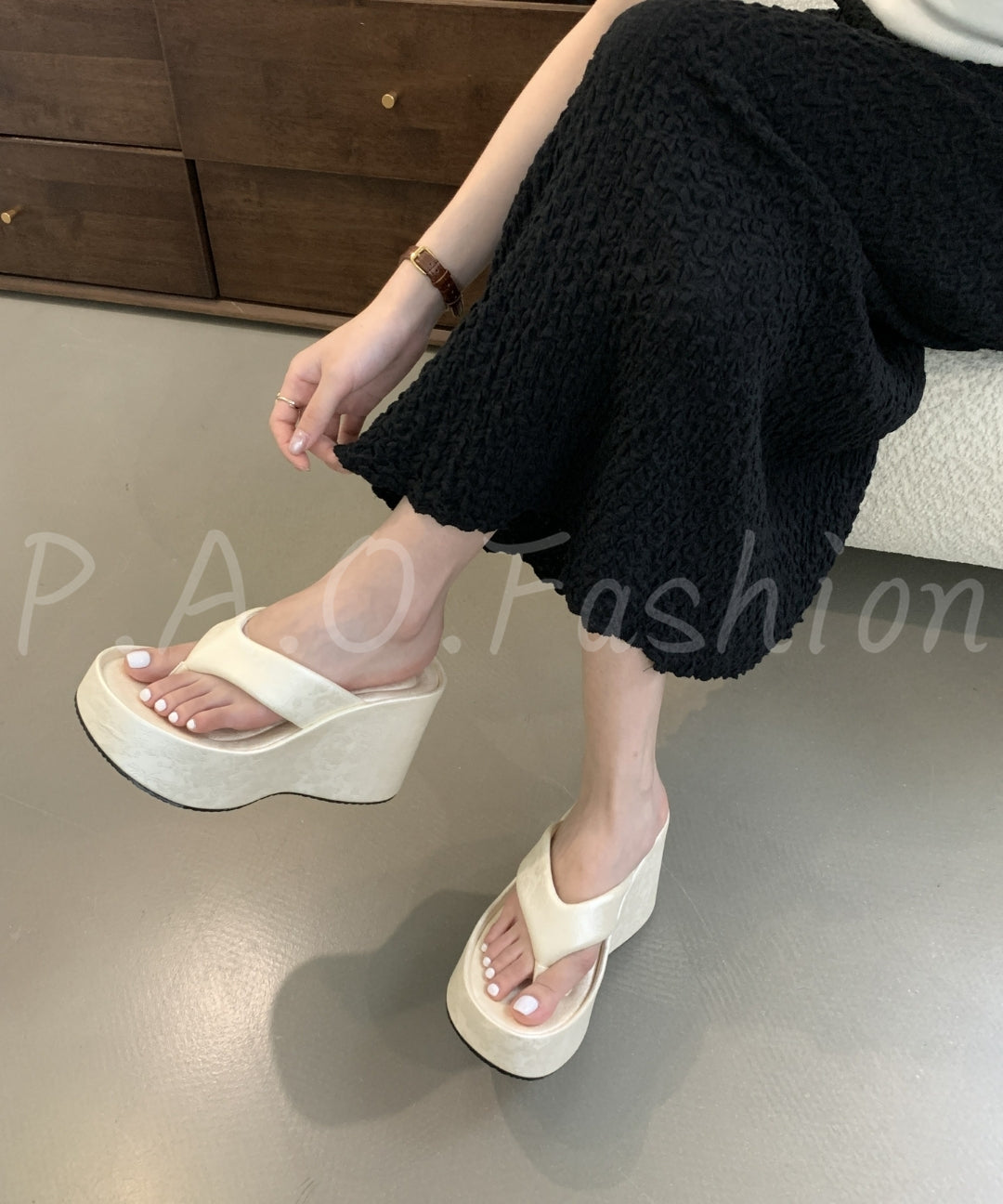 Velvet Satin 8cm Platform Wedge Thong Slides