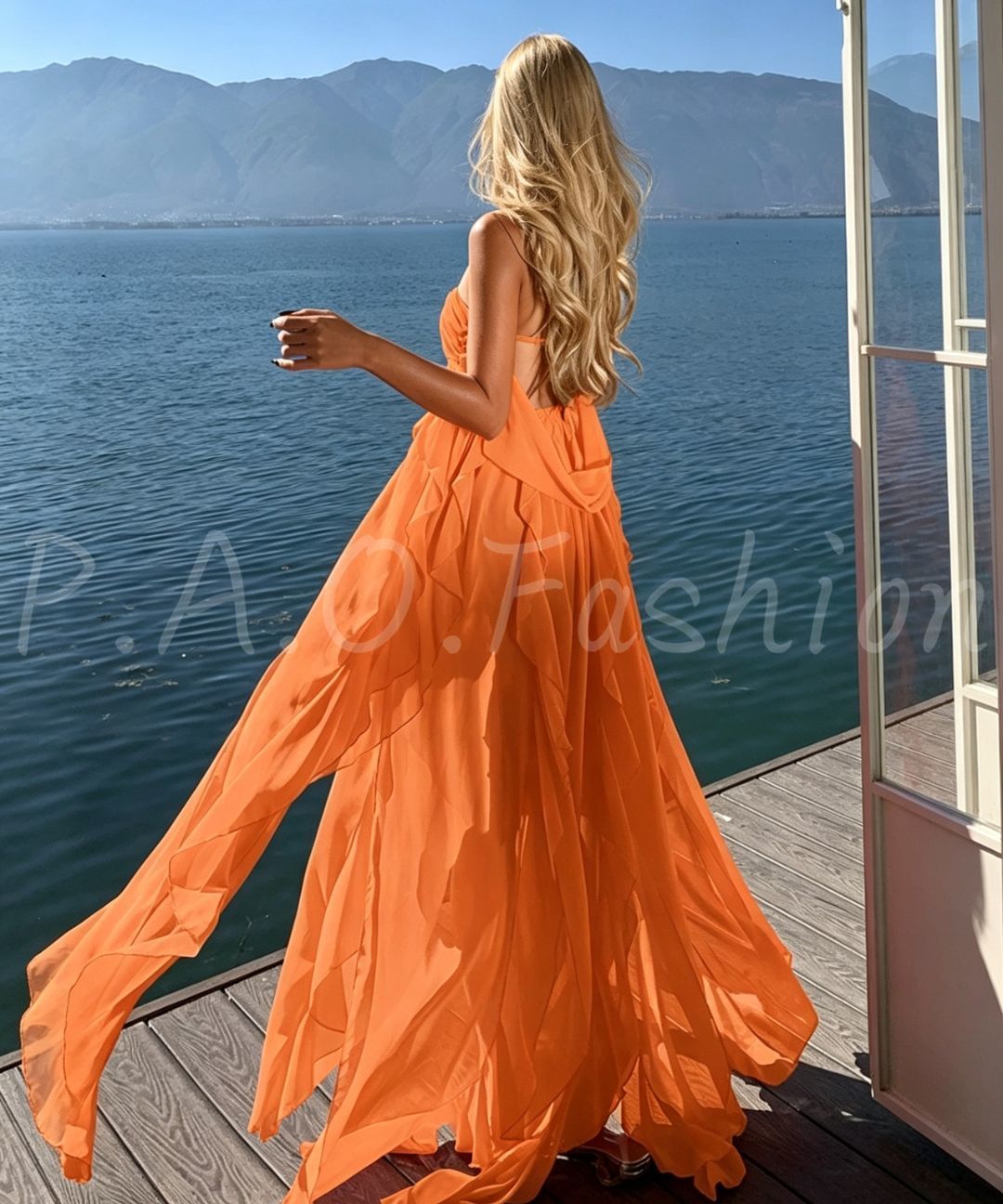 Rhinestone Bow Bandeau Ruffle Slit Chiffon Maxi Dress