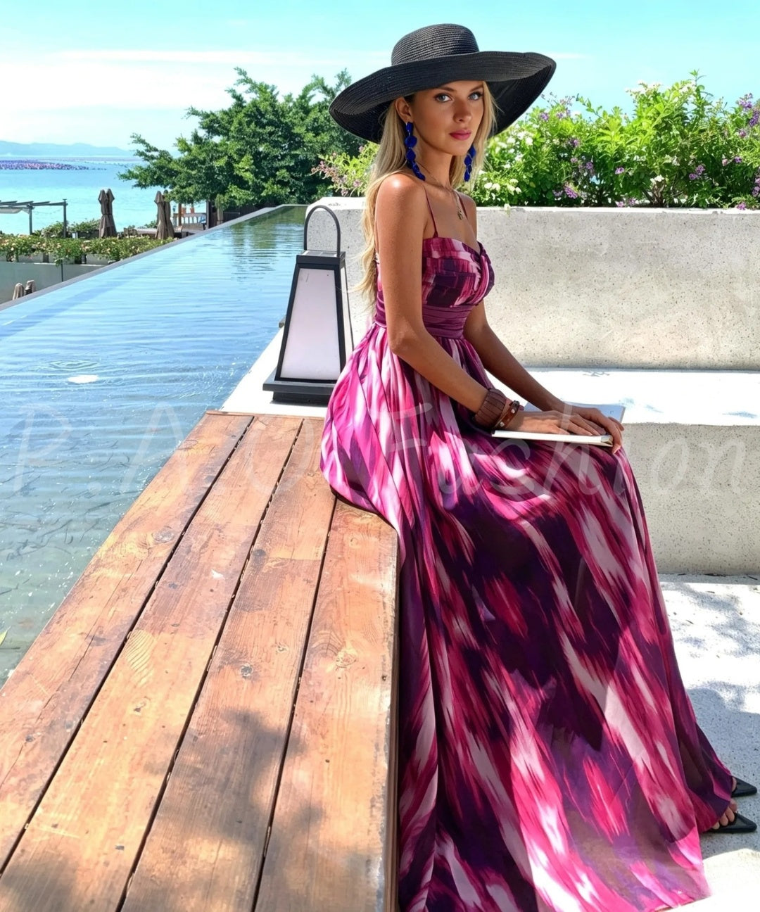 Convertible Strapless Tie-Dye Chiffon Maxi Dress