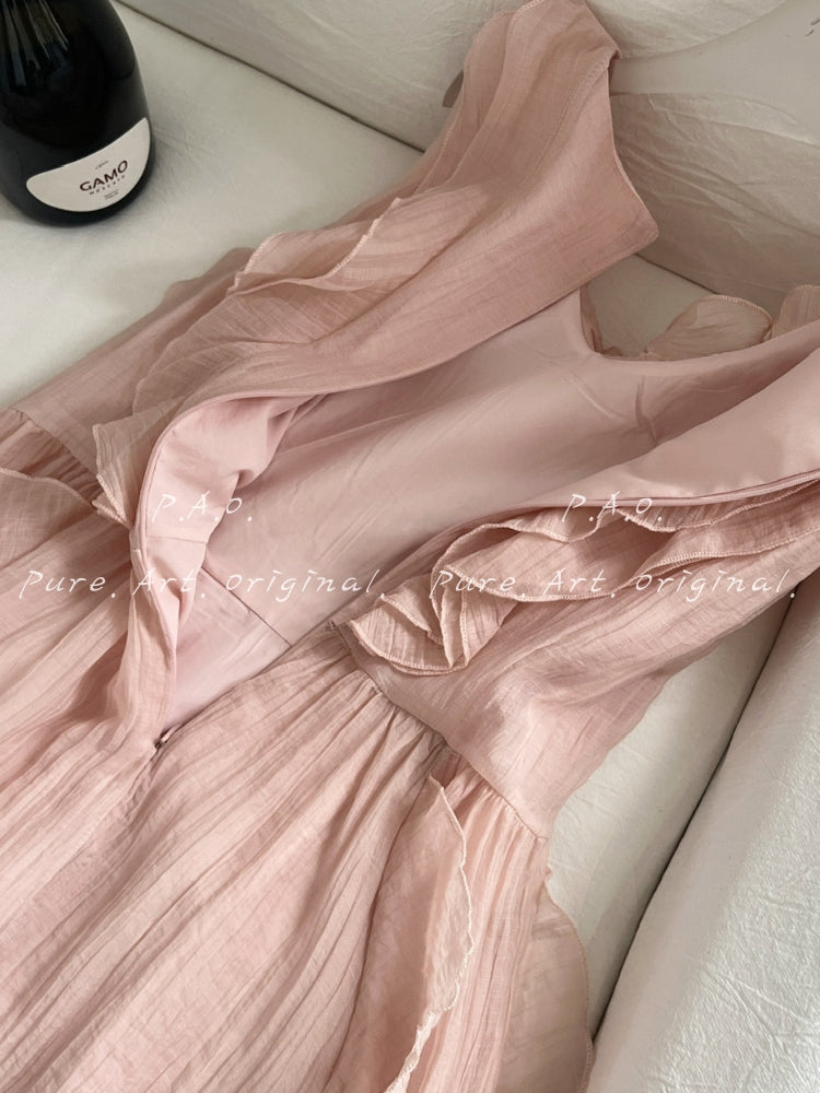 ELARA RUFFLE V-NECK MIDI DRESS