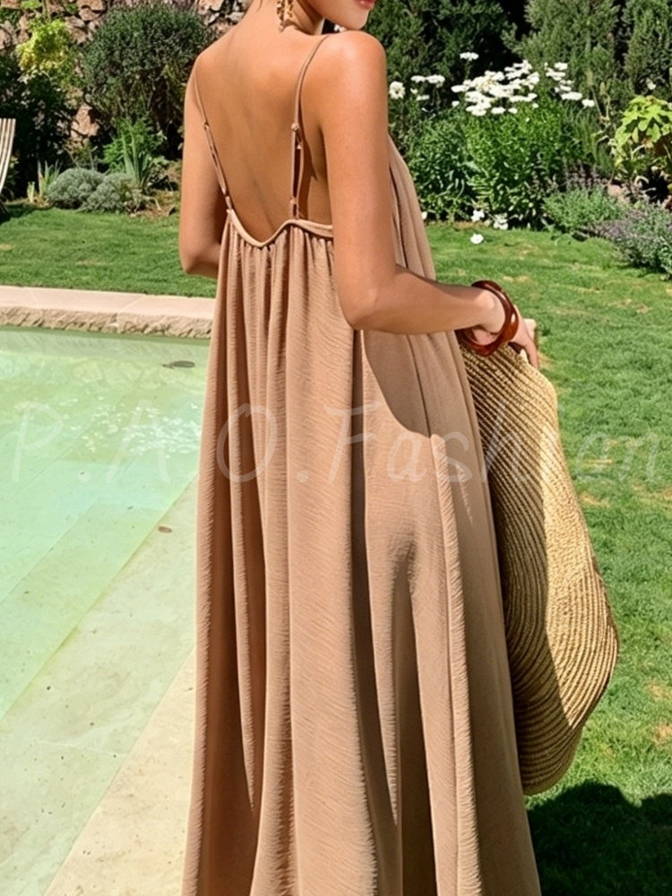 Relaxed Halter Open-Back Resort Maxi Dress