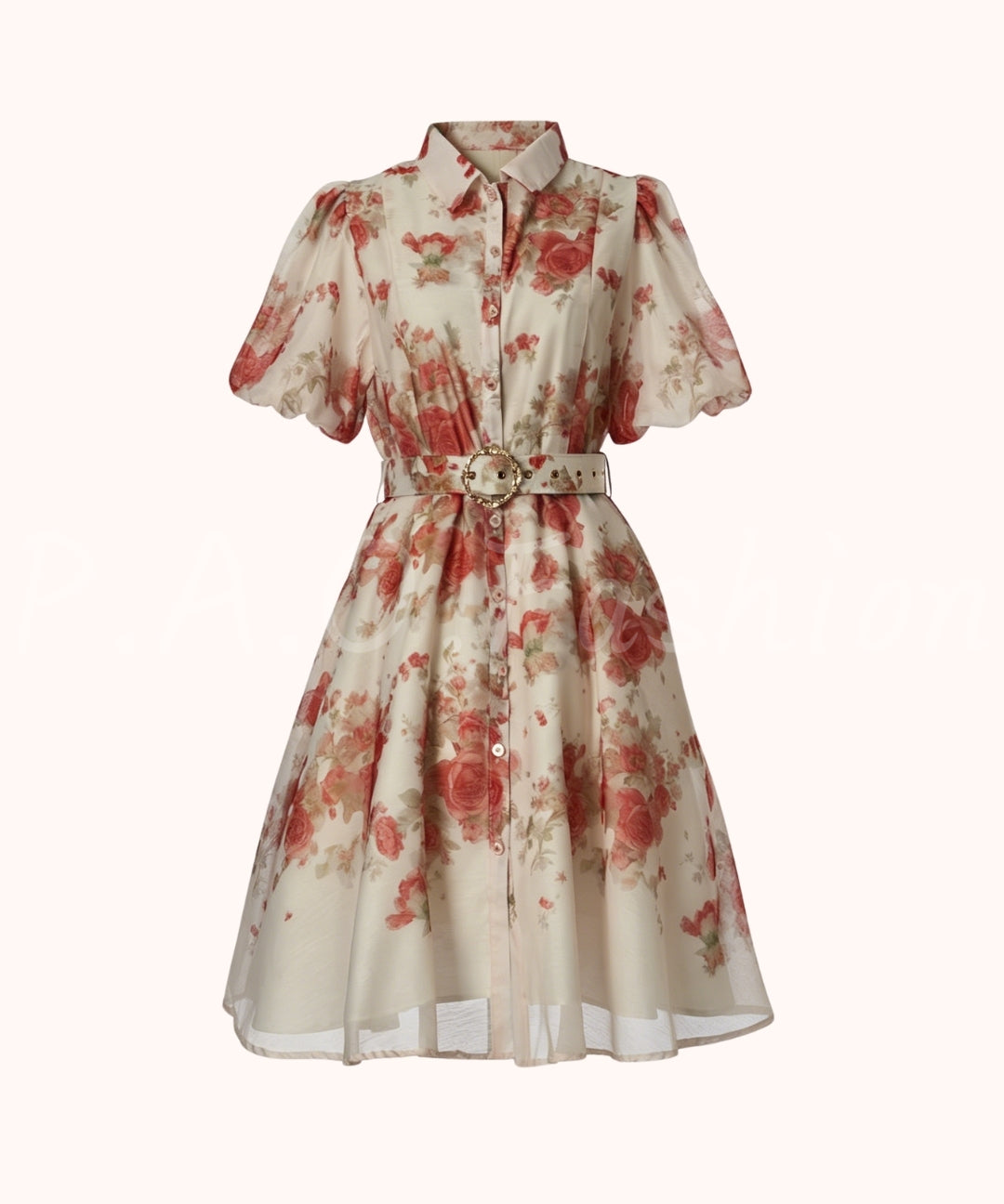 Garden Print Puff Sleeve Waist Dress[Available Now]
