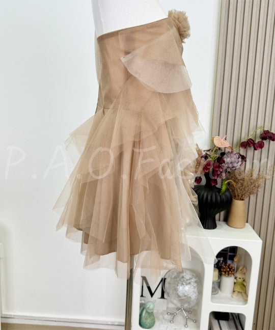One-Shoulder Layered Tulle Mini Dress
