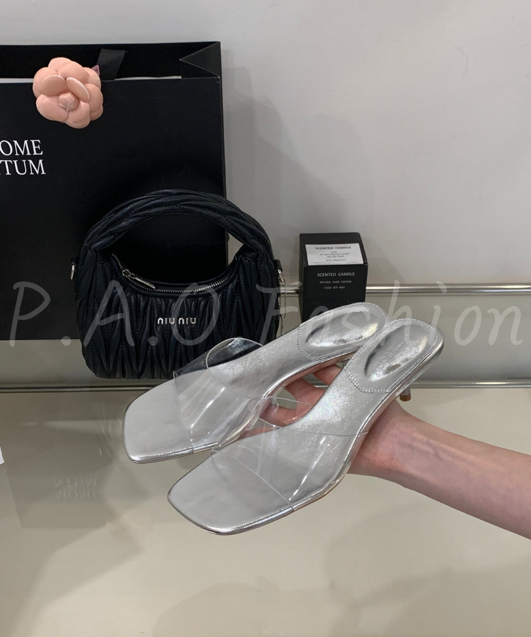 Clear Strap Low Heel Slide Sandals
