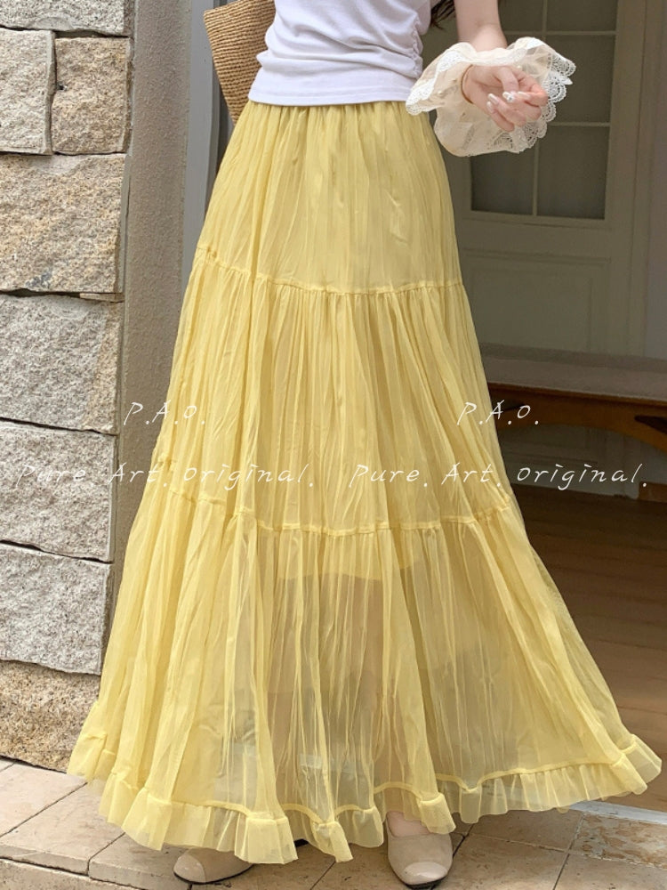 French Tiered Tulle Maxi Skirt