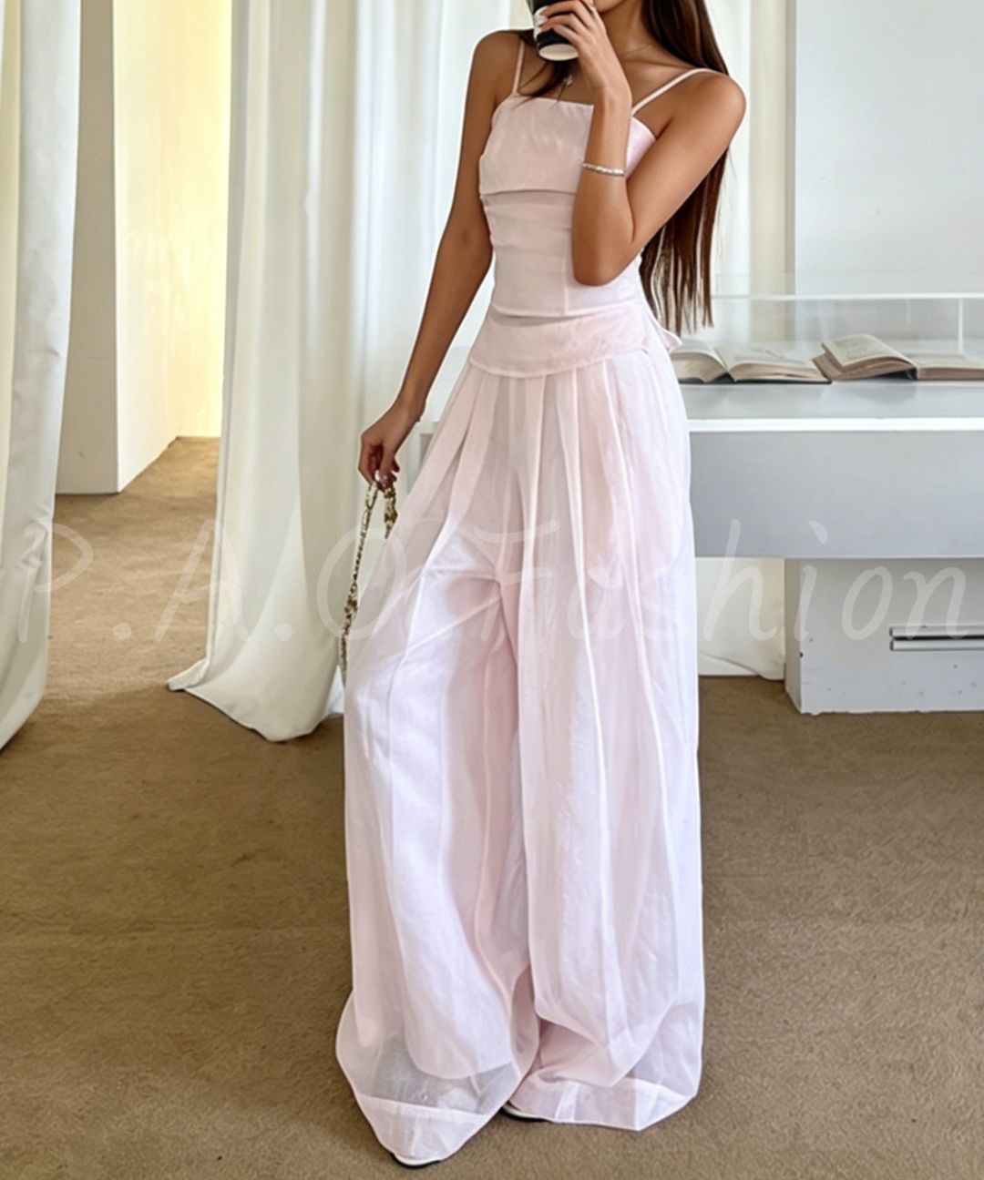 Crinkled Cami & Wide-Leg Pants Set
