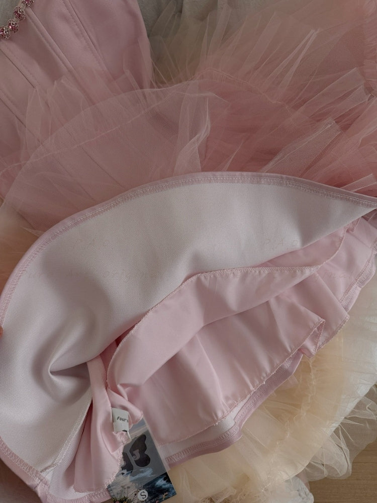 Rhinestone Corset Strapless Puff Mini Dress