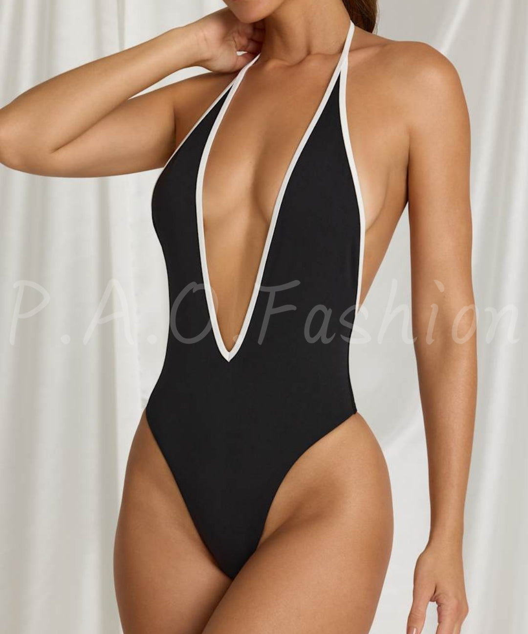 Deep V Halter One-Piece Swimsuit