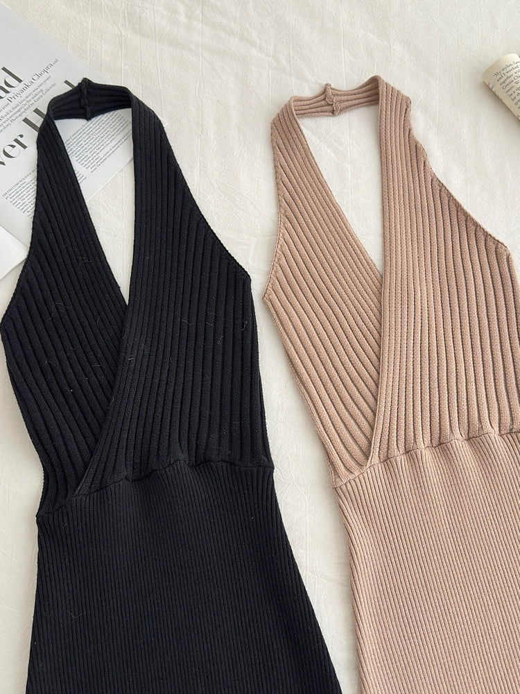 Halter Knit Bodycon Midi Dress