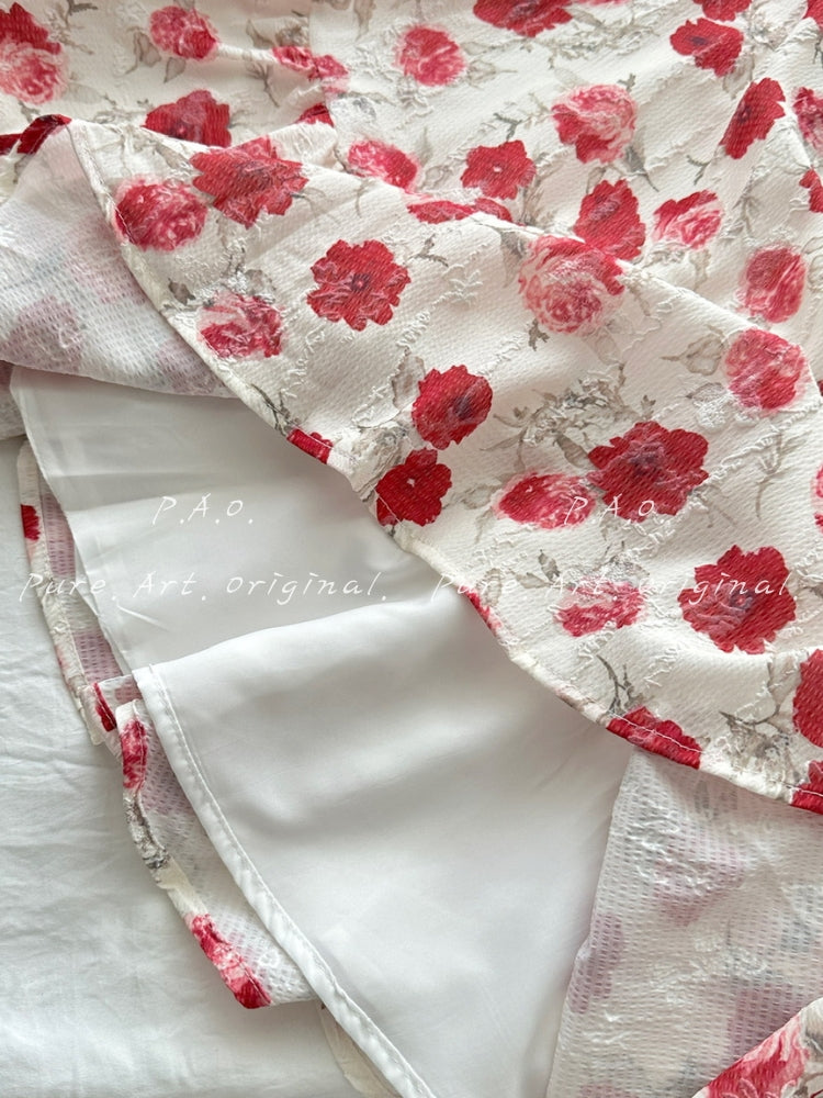 ROSE PRINT OFF-SHOULDER MINI DRESS