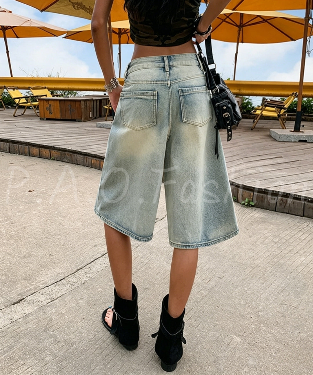 Vintage Washed Wide-Leg Denim Bermuda Shorts[Available Now]