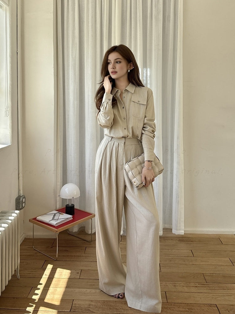 Linen Shirt & Wide-Leg Trousers Two-Piece Set