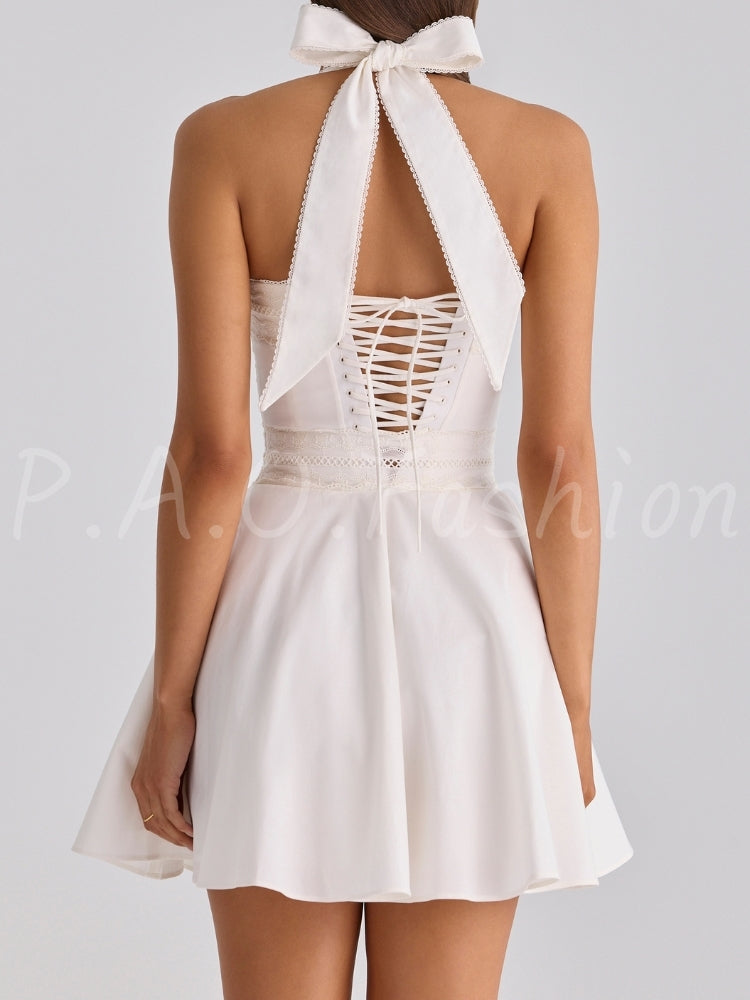 Lace Halter Corset Fit & Flare Mini Dress