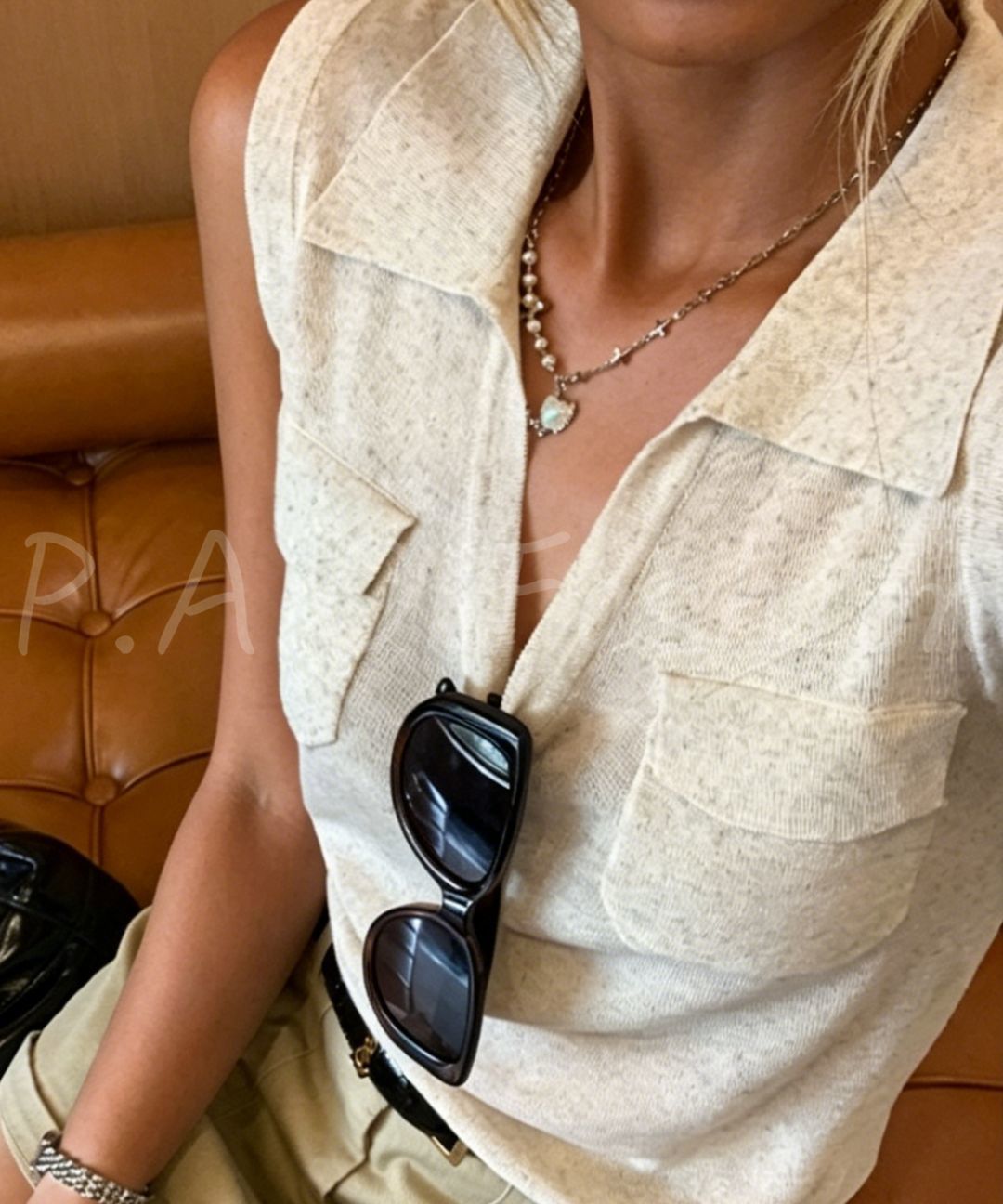 Linen-Blend Polo Knit Tank