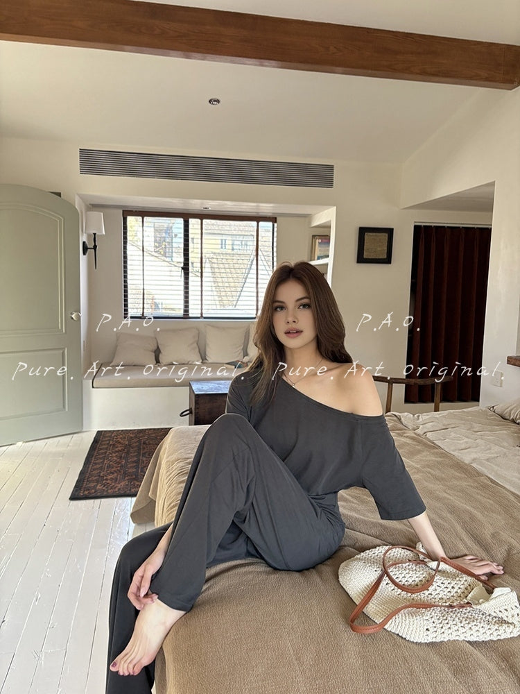 Off-Shoulder Relaxed Lounge Set
