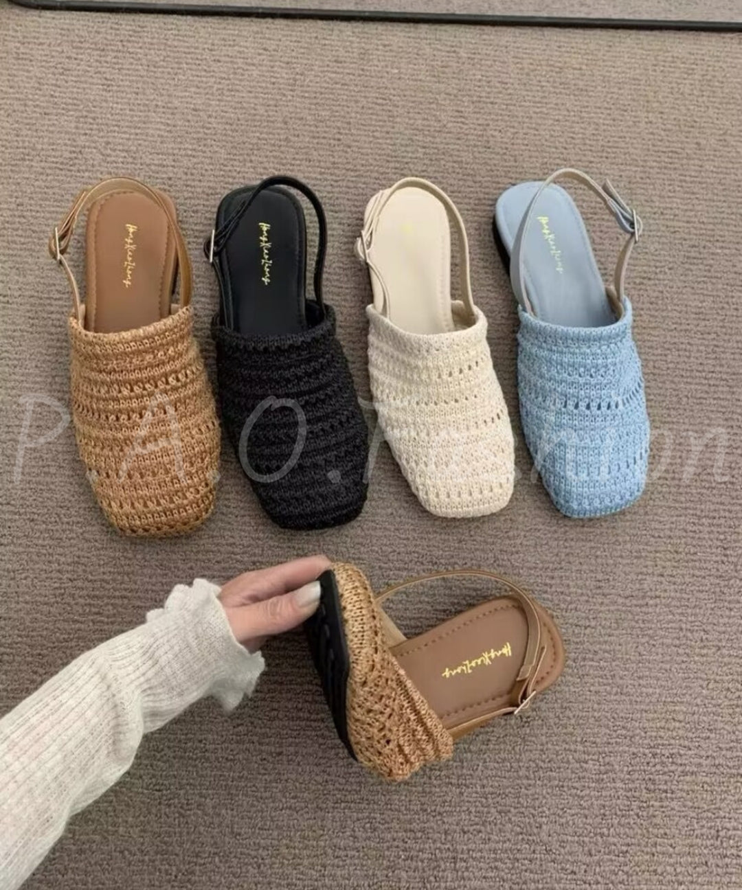 Woven Square-Toe Flat Sandals with Back Strap