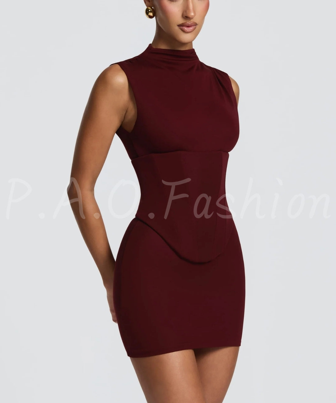 High-Neck Bodycon Mini Dress[Available Now]
