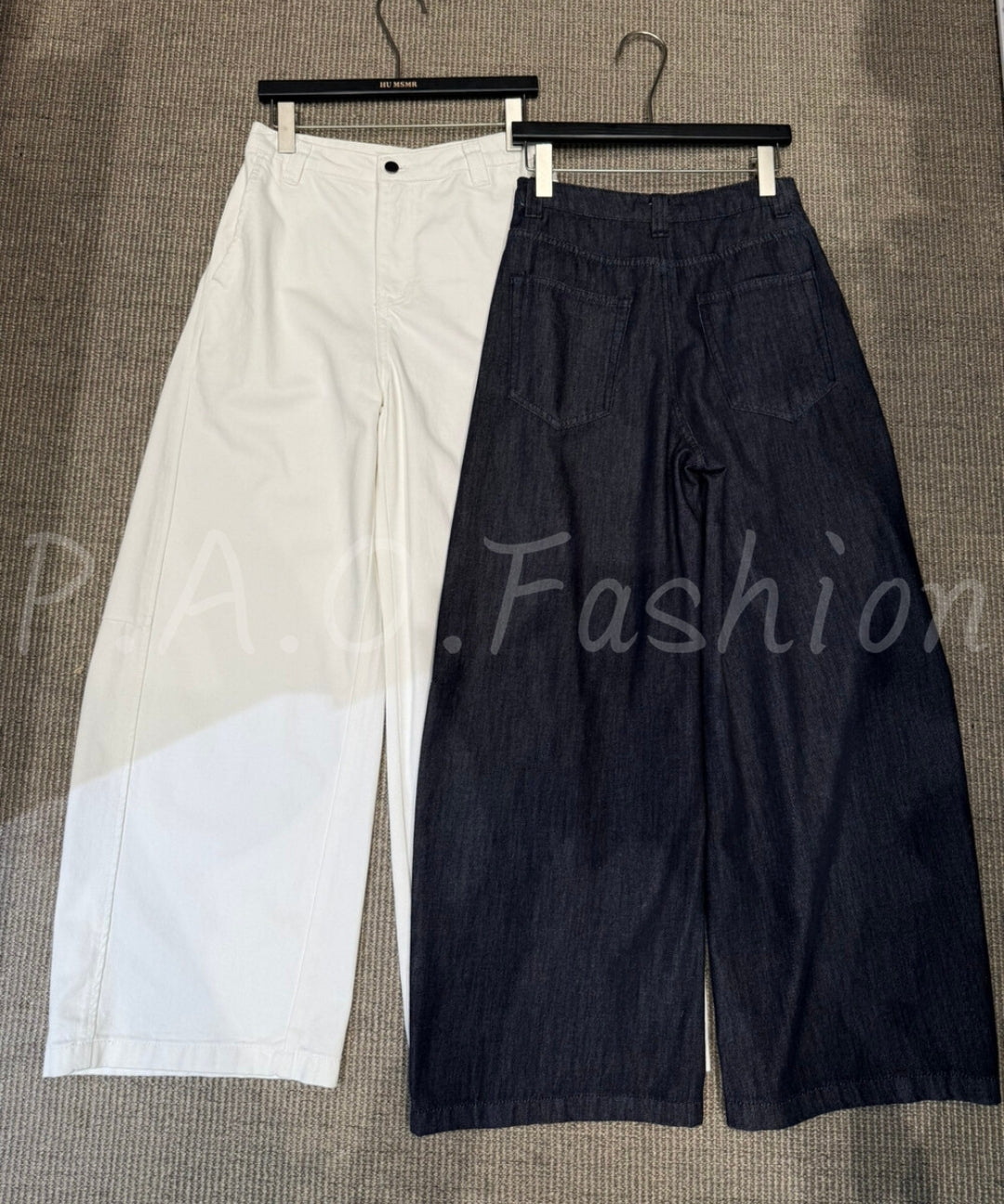 Lyocell Blend Wide-Leg Denim Pants