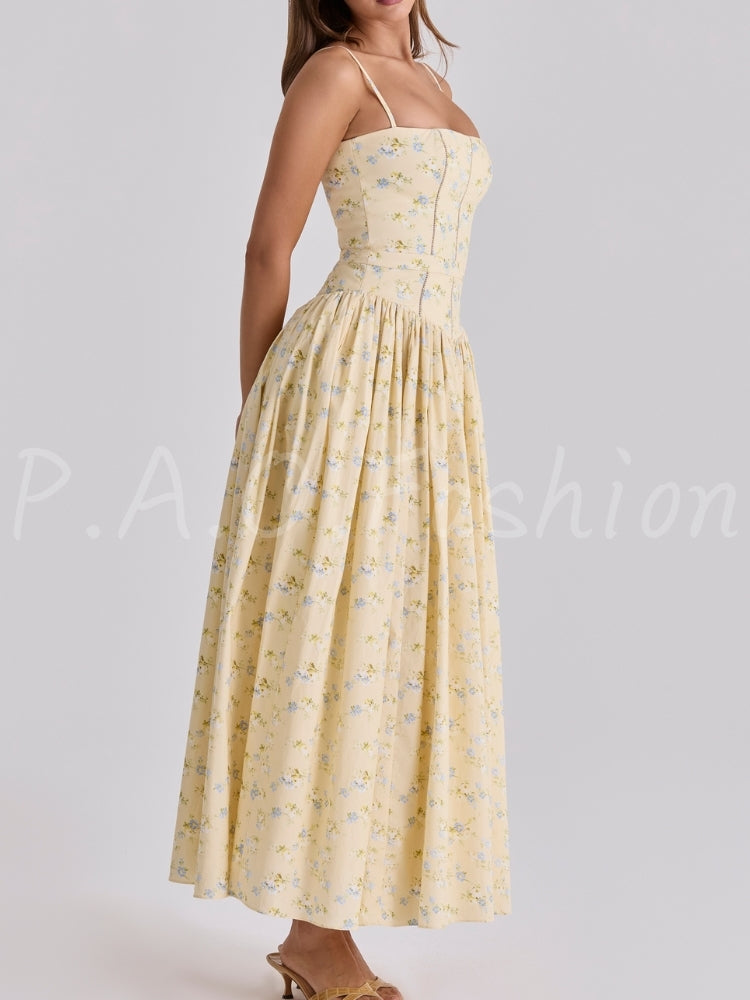 Floral Corset A-Line Maxi Dress