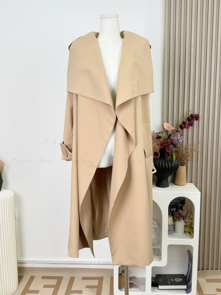 Khaki Trench Coat with Notched Collar
