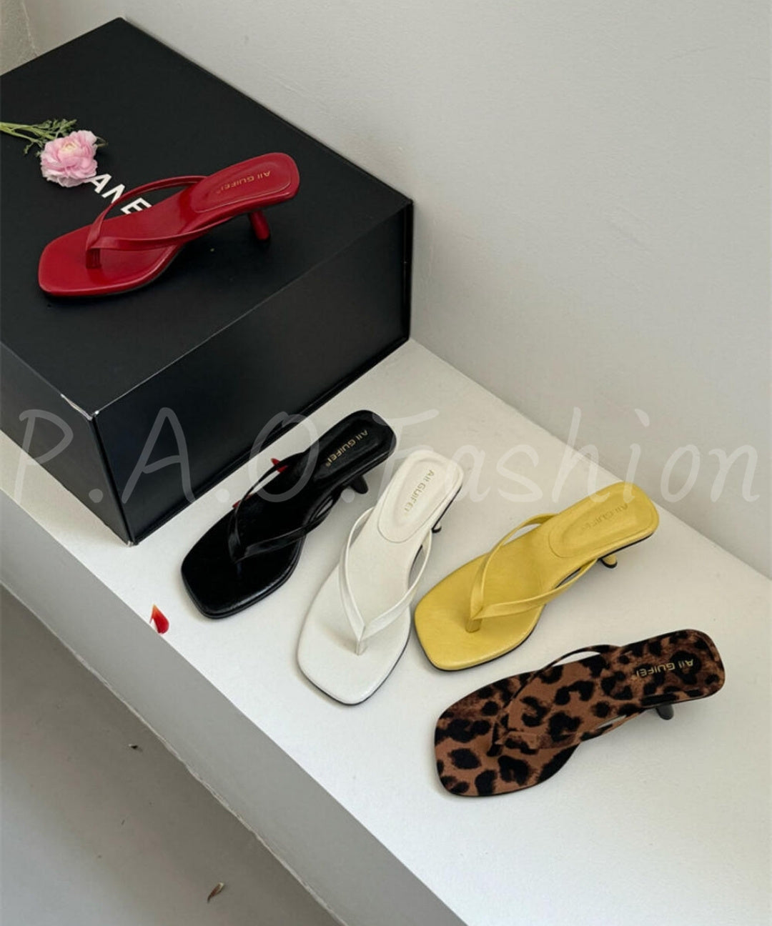 French Square-Toe Thong Heel Sandals