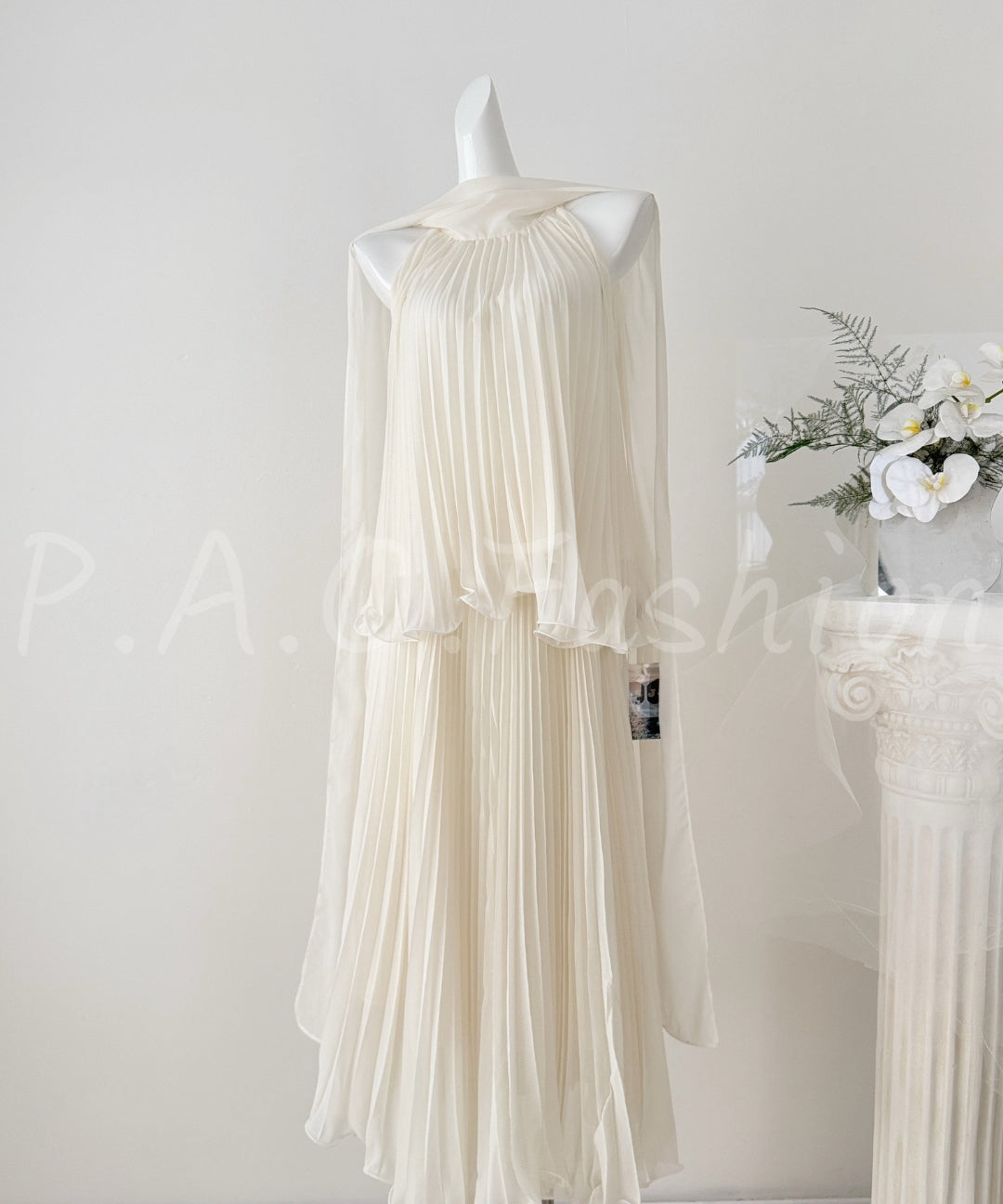 Halter Pleated Chiffon Top & Maxi Skirt Set[Available Now]