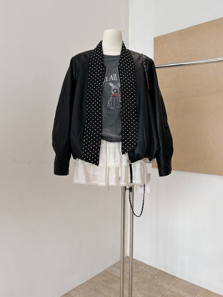 Silk-Scarf Collar Short Jacket