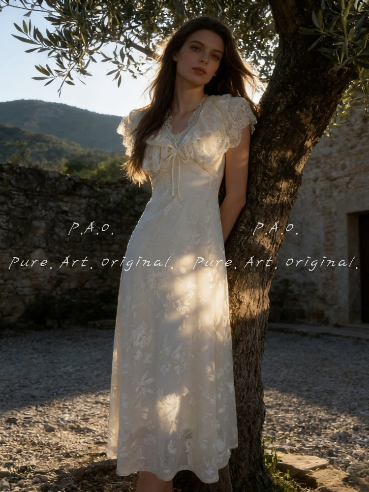 AVERY LACE-UP V-NECK MAXI DRESS