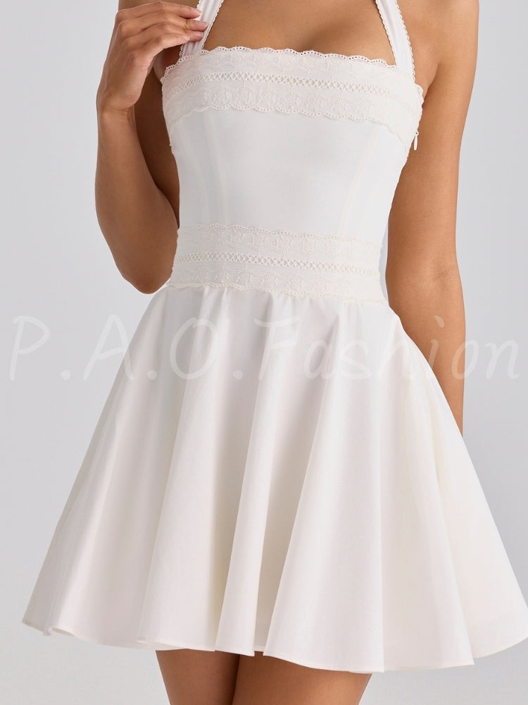Lace Halter Corset Fit & Flare Mini Dress