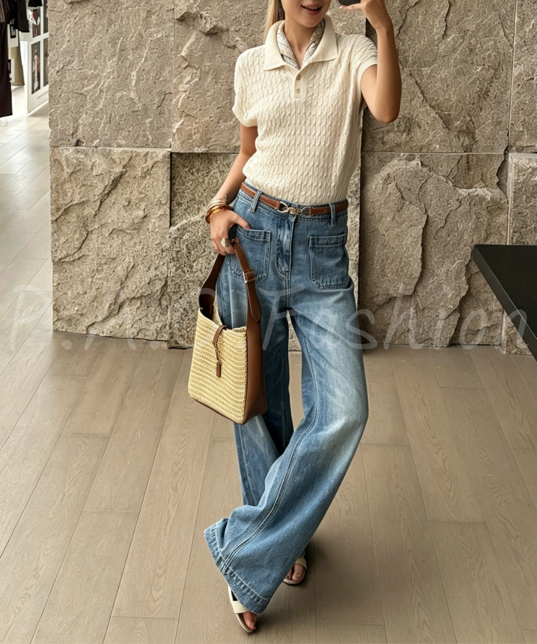 Vintage Washed Wide-Leg Jeans with Belt