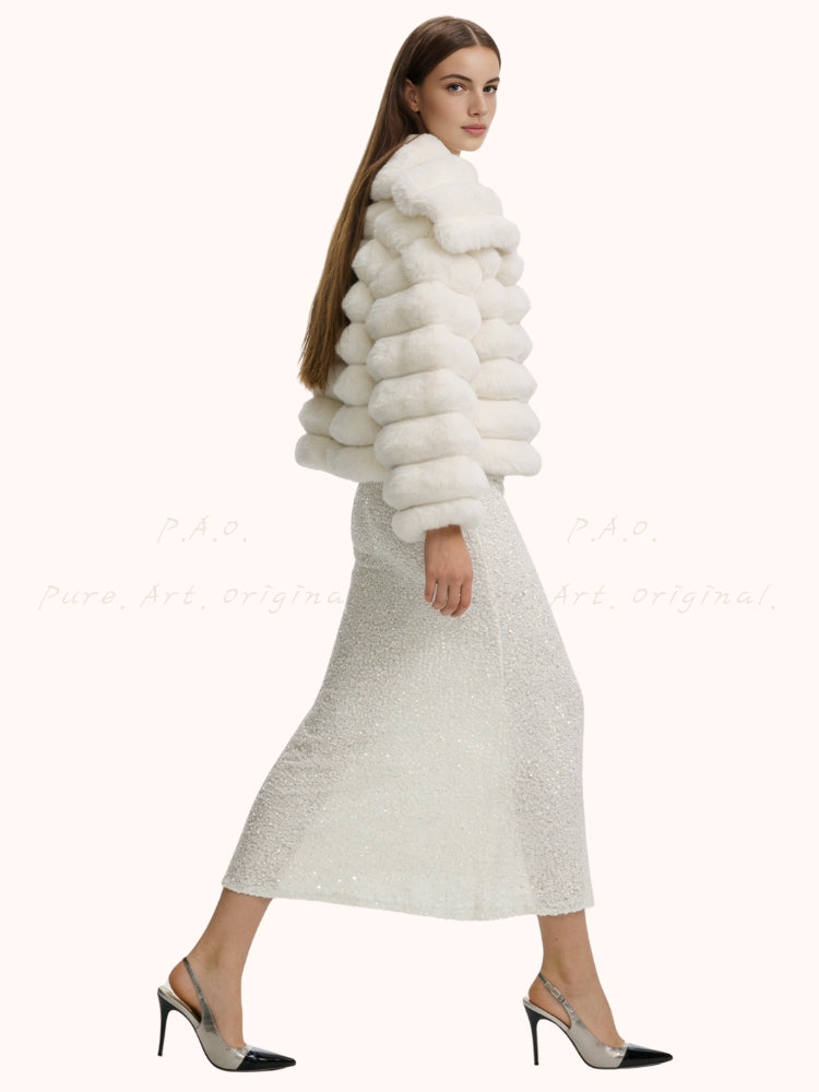 Faux Otter & Chinchilla Fur Padded Short Coat