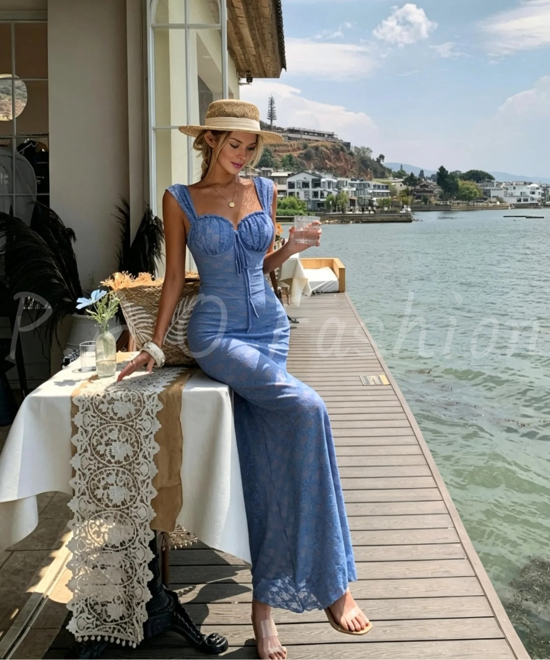 Cobalt Blue Lace Mermaid Maxi Dress