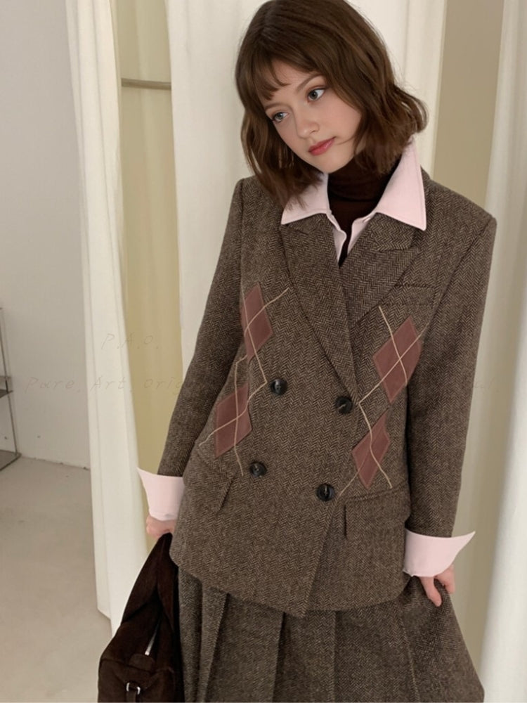 British-Style Argyle Wool-Blend Blazer