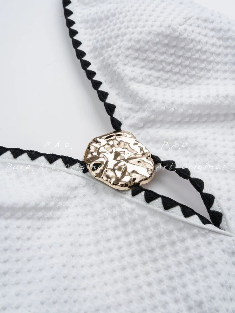 Metallic Decor Halter Neck Tie‑Back One‑Piece Swimsuit